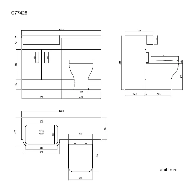 Harper Stone Grey Combination Vanity Basin and Atlanta Toilet 1200mm - Left Handed