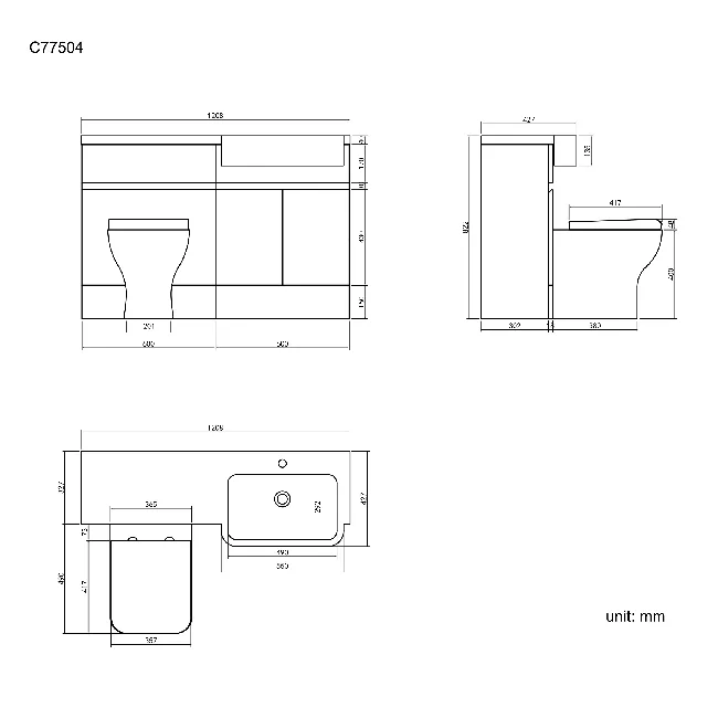 Foster Gloss White Combination Vanity Basin and Atlanta Toilet 1200mm - Right Handed