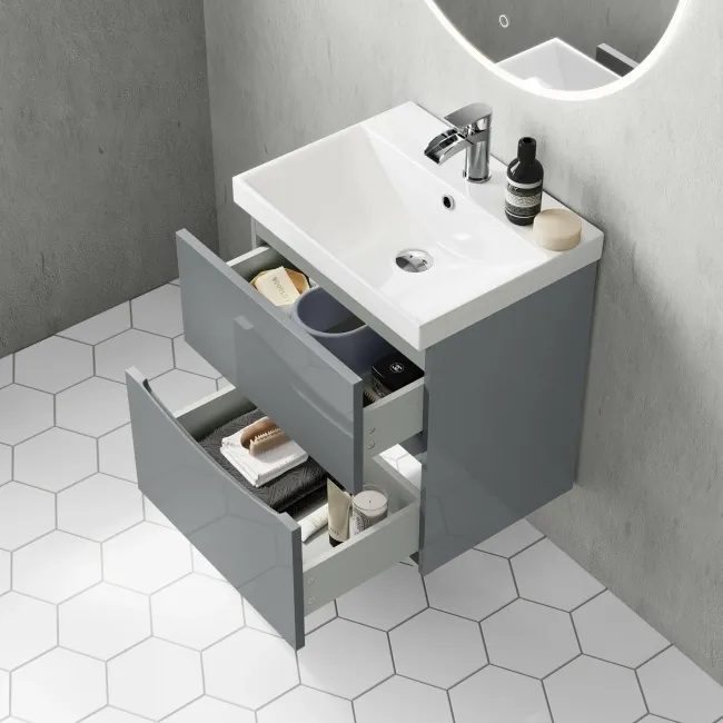 Austin Stone Grey Wall Hung Basin Drawer Vanity 500mm