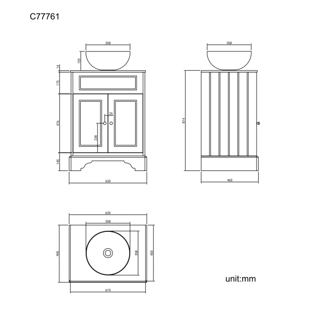 Lucia Chalk White Vanity with Marble Top & Round Counter Top Basin 640mm