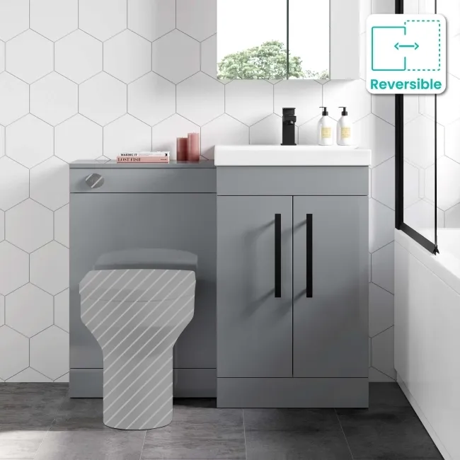 Avon Stone Grey Basin Vanity and Back To Wall Unit 1000mm - Black Accents