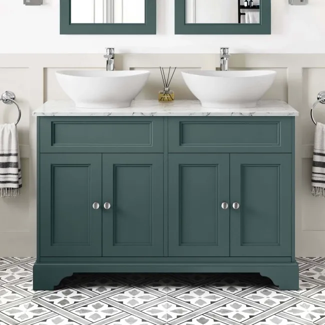 Lucia Midnight Green Double Vanity with Marble Top & Oval Counter Top Basin 1200mm