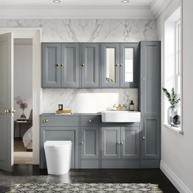 Monaco Dove Grey Combination Vanity Basin and Boston Toilet 1500mm - Brushed Brass Accents