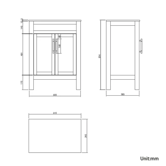 Bermuda Dove Grey Cabinet with Marble Top 600mm Excludes Counter Top Basin - Brass Knurled Handles