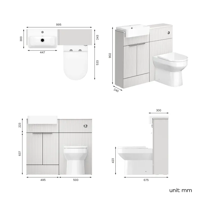 Sicily Fluted Coastal White Combination Vanity Basin and Miami Toilet 1000mm - Chrome Handles