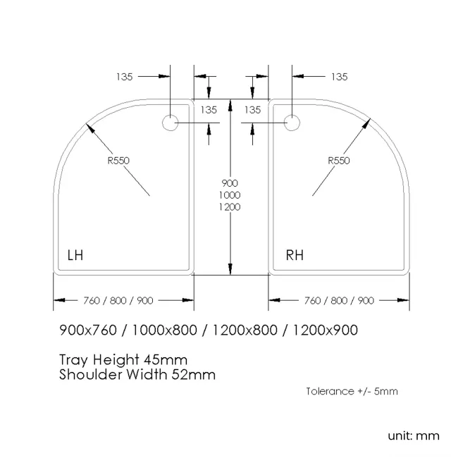 London Offset Quadrant Stone Shower Tray 1200x800mm - Right Handed
