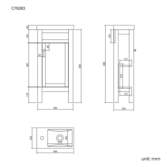 Bermuda Dove Grey Cloakroom Basin Vanity 400mm