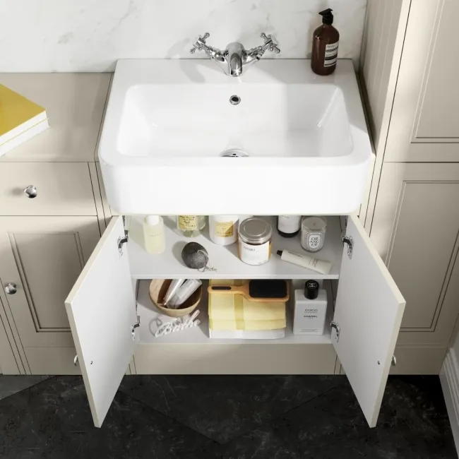 Monaco Chalk White Combination Vanity Basin and Hudson Toilet with Wooden Seat 1500mm