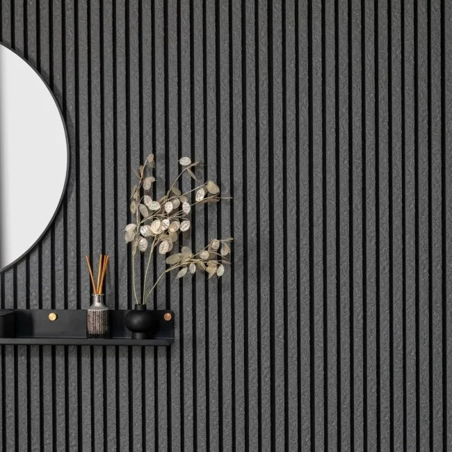 Trepanel Design® Grey Slate Effect Slat on Black Felt Wall Panels