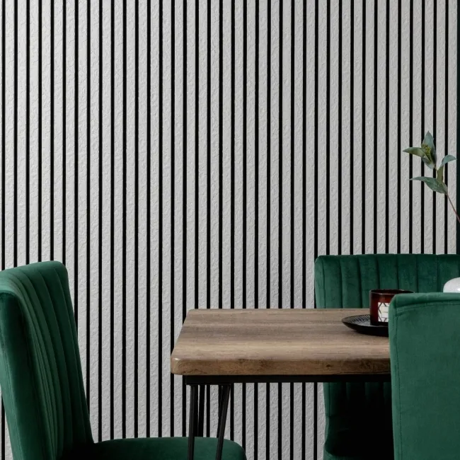 Trepanel Design® Ivory Slate Effect Slat on Black Felt Wall Panels