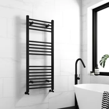 Barcelona Matt Black Straight Heated Towel Rail 1200x500mm