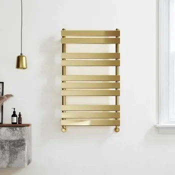 Santorini Brushed Brass Flat Panel Heated Towel Rail 1000x600mm