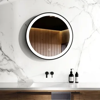 Mollie Black Framed Round Illuminated LED Mirror 600mm