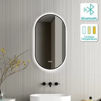 Ada Black Framed Backlit Illuminated LED Mirror With BLUETOOTH Speaker 900x500mm