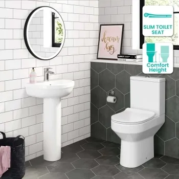 Denver Rimless Comfort Height Close Coupled Toilet & Pedestal Basin Set