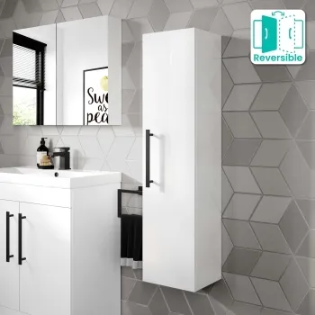 Avon Gloss White Wall Hung Tall Cabinet 1200x300mm - Black Accents