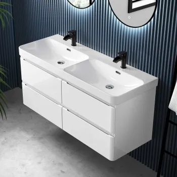 Corsica Gloss White Wall Hung Double Basin Drawer Vanity 1200mm