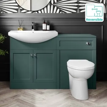 Capri Mystic Green Combination Vanity Basin and Austin Toilet 1350mm - Chrome Handles