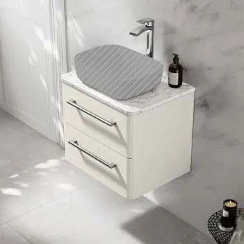 Omaha Linen White Wall Hung Drawer Vanity with Marble Top 600mm - Excludes Counter Top Basin