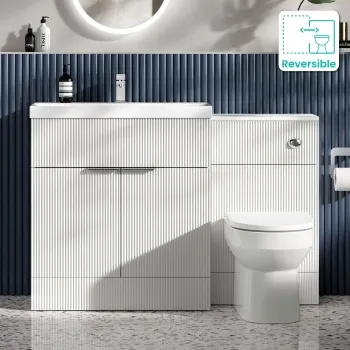 Havana Fluted Coastal White Combination Vanity Basin and Miami Toilet 1300mm - Chrome Handles