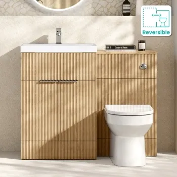 Havana Fluted Country Oak Combination Vanity Basin and Miami Toilet 1100mm - Chrome Handles