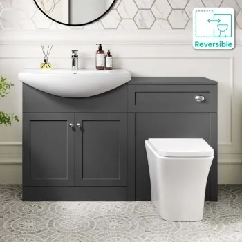 Capri Slate Grey Combination Vanity Basin and Houston Toilet 1350mm - Chrome Handles
