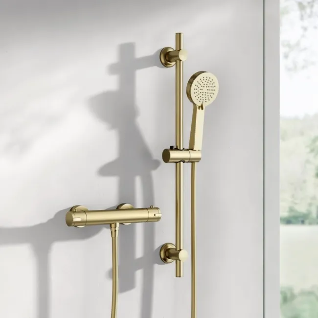 Aran Brushed Brass Round Thermostatic Bar Shower Set