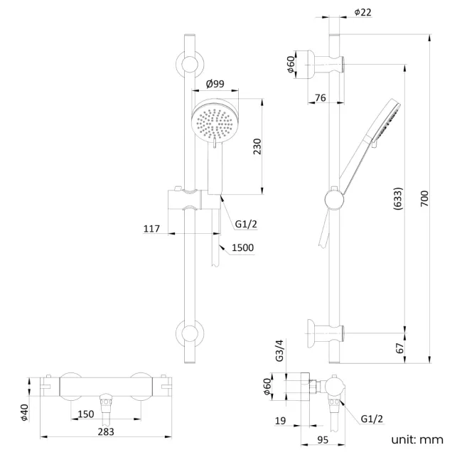 Aran Brushed Brass Round Thermostatic Bar Shower Set