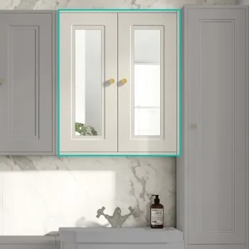 Chalk White Wall Hung Mirror Cabinet 700x600mm - Brushed Brass Accents