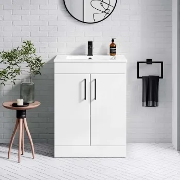 Mersey Gloss White Basin Vanity 600mm - Black Accents