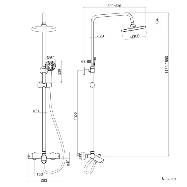 Ballina Round Chrome Thermostatic Bath Filler Shower Set