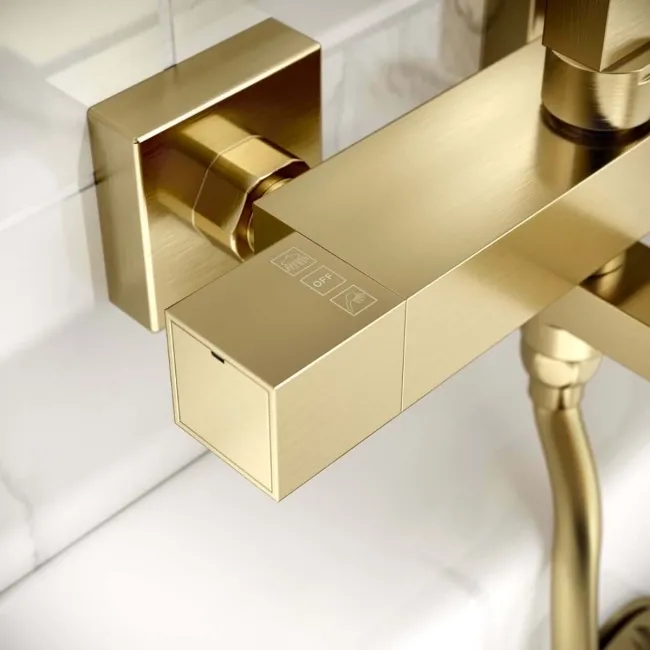 Galway Square Brushed Brass Thermostatic Bath Filler Shower Set