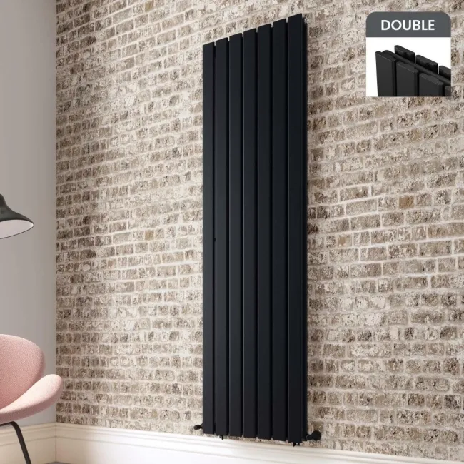 Faro Matt Black Double Flat Panel Vertical Radiator 1800x490mm