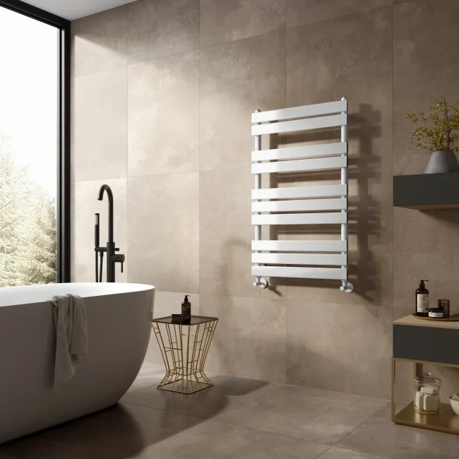 Santorini White Flat Panel Heated Towel Rail 1000x600mm