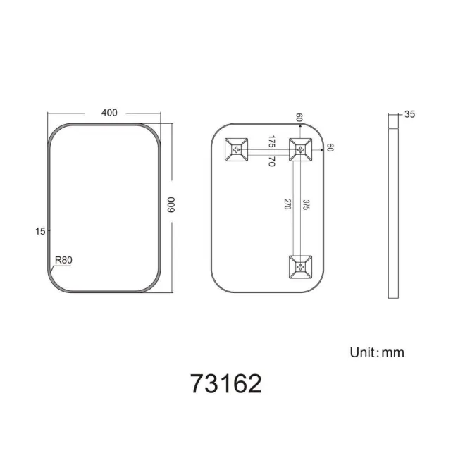 Olivia Black Framed Rectangular Bathroom Mirror 600x400mm