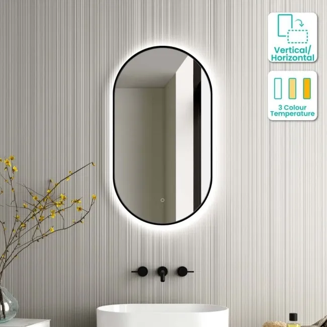 Darci Black Framed Backlit llluminated LED Mirror 900x500mm