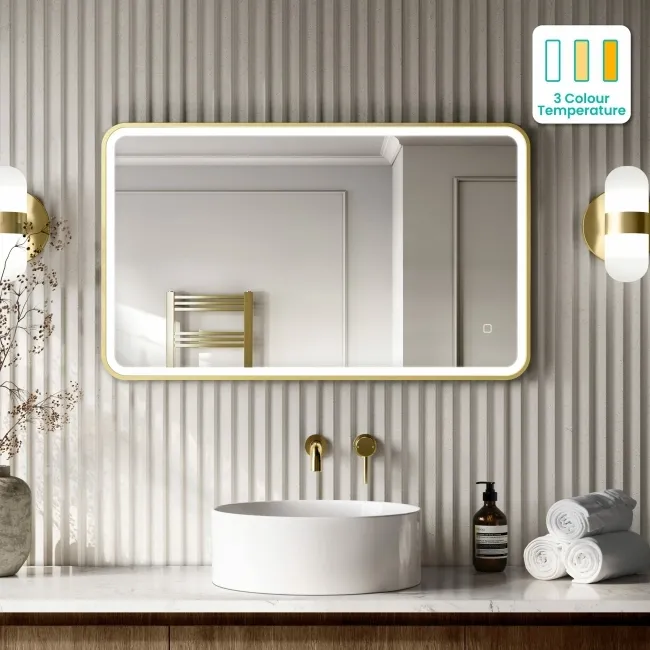 Mila Brushed Brass Illuminated LED Mirror 600x1000mm
