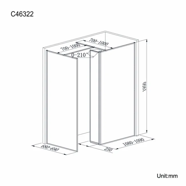 Munich Matt Black Framed 8mm Walk In Shower Enclosure 1100mm & 700mm Glass with Pivotal Return Panel