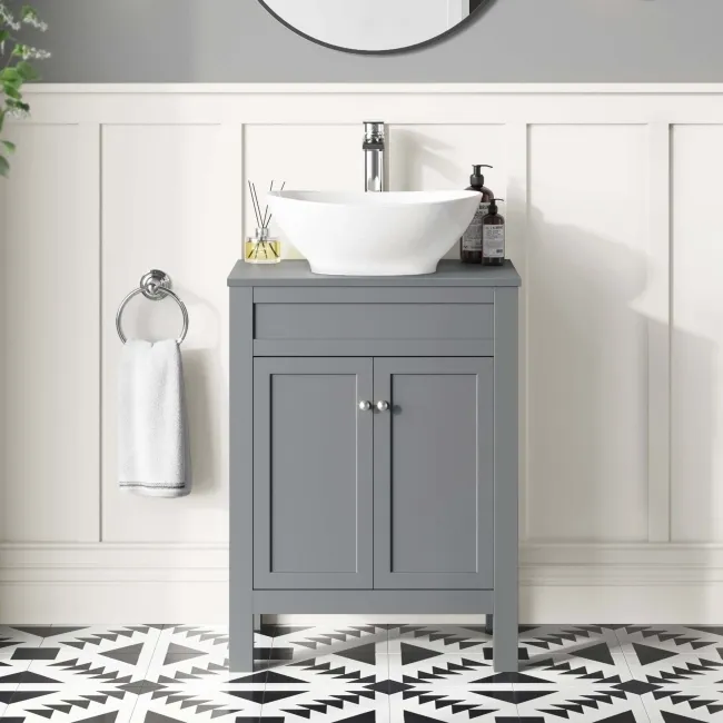 Bermuda Dove Grey Vanity With Oval Counter Top Basin 600mm
