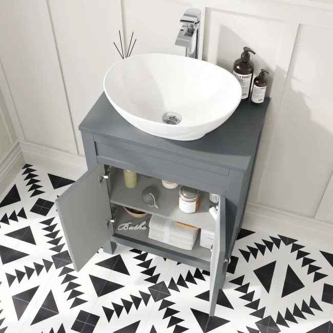 Bermuda Dove Grey Vanity With Oval Counter Top Basin 600mm