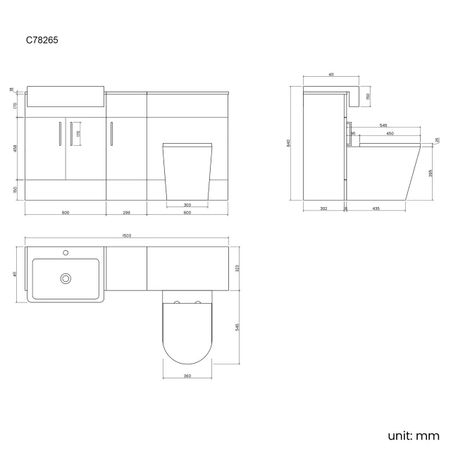 Harper Gloss White Combination Vanity Basin and Boston Toilet 1500mm