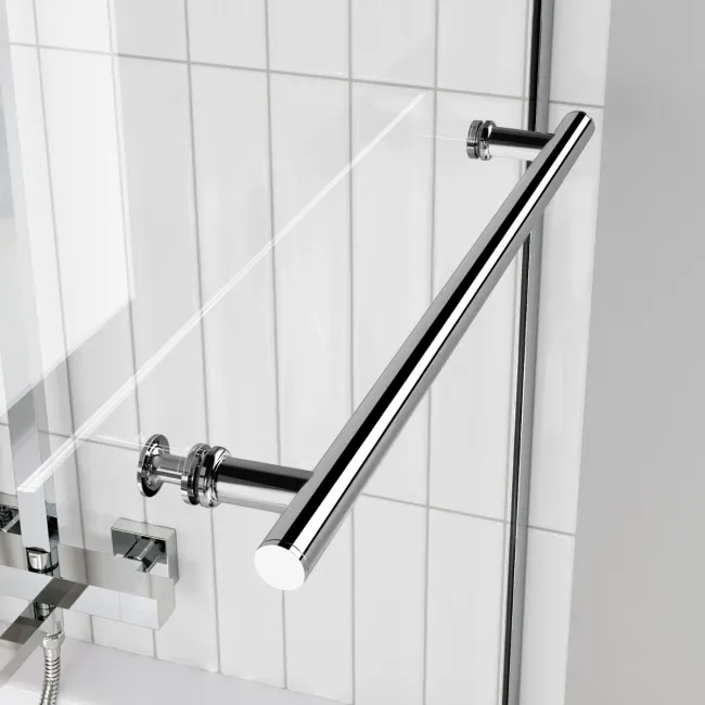 L Shaped 1700 Shower Bath with Front Panel & 4mm Fixed Screen with Rail - Right Handed