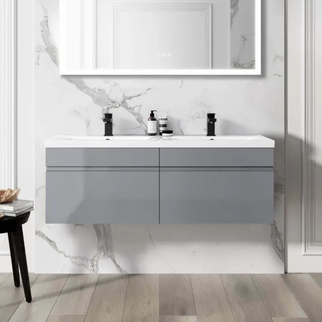 Trent Stone Grey Wall Hung Double Basin Drawer Vanity 1200mm