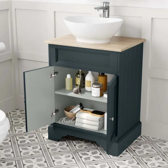 Lucia Inky Blue Vanity with Oak Effect Top & Oval Counter Top Basin 640mm