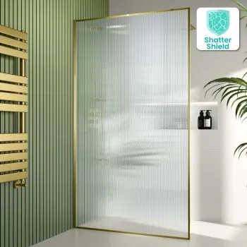 Munich Fluted Effect Brushed Brass Easy Clean 8mm Wet Room Shower Glass Panel 1200mm