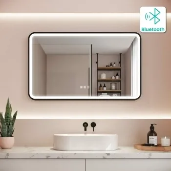 Olivia Black Framed Illuminated LED Mirror With BLUETOOTH Speaker 600x1000mm
