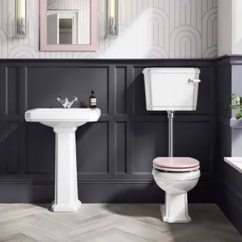 Hudson Traditional Low-Level Toilet With Cashmere Pink Seat & Pedestal Basin - Single Tap Hole