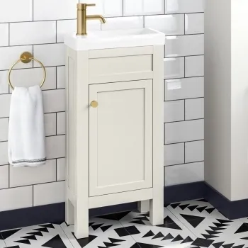 Bermuda Chalk White Cloakroom Basin Vanity 400mm - Brushed Brass Accents