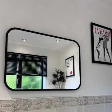 Olivia Black Framed Rectangular Bathroom Mirror 700x500mm