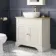 Lucia Chalk White Vanity with Oak Effect Top & Curved Counter Top Basin 840mm - Brushed Brass Accents